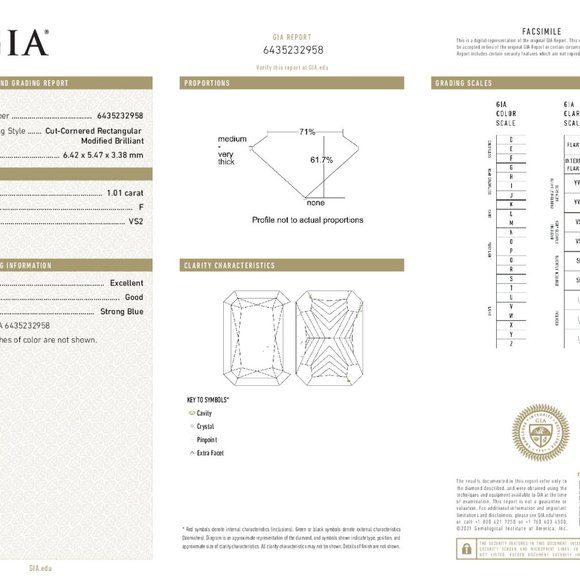 Radiant Diamond Pendant 14K White 1.01 Ct F Vs2 Gia C47200022 - Picture 3 of 3